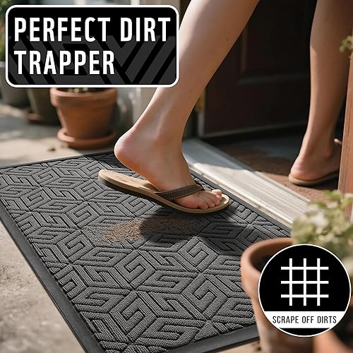 Miniatura 3 de Yimobra Tapete duradero para puerta de entrada delantera, tapete resistente para interiores y exteriores, parte trasera de goma antideslizante,