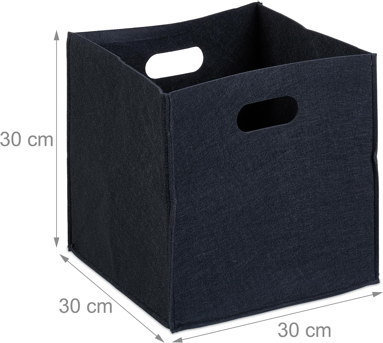 2x felt basket, square, HxWxD: 30 x 30 x 30 cm, foldable, with 2 handles, storage basket, black