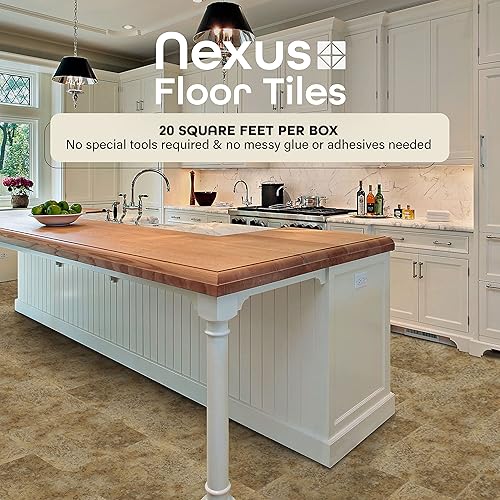 Miniatura 114 de Nexus - Azulejos de vinilo autoadhesivos de 12 pulgadas, 20 azulejos de 12 x 12 pulgadas, patrón negro, suelo de bricolaje para despegar y pegar