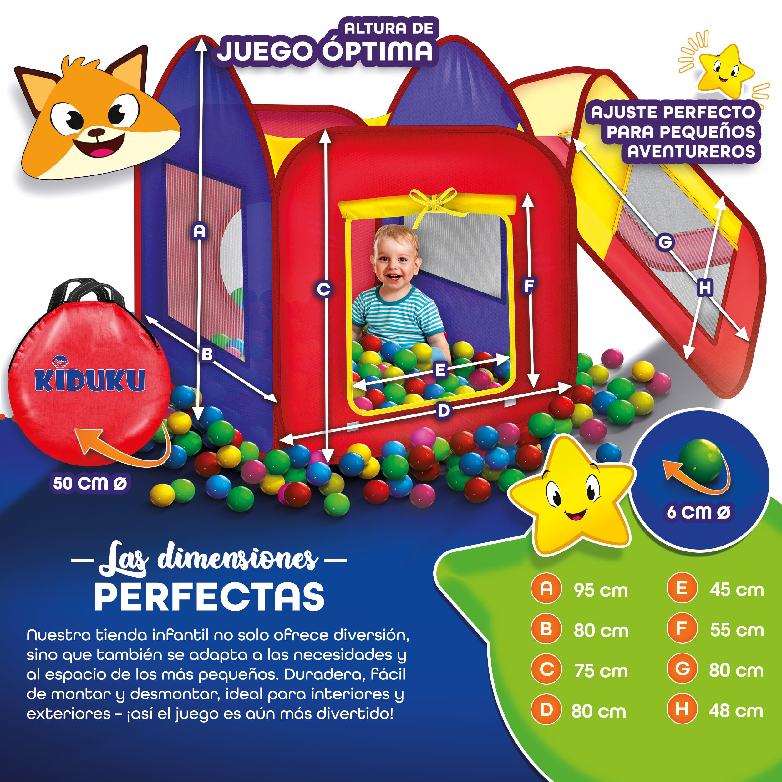 KIDUKU® Tienda de campaña Infantil Piscina de Bolas Tienda de Tela para niños Pop up + 200 Bolas + Bolsa para Interior y Exterior