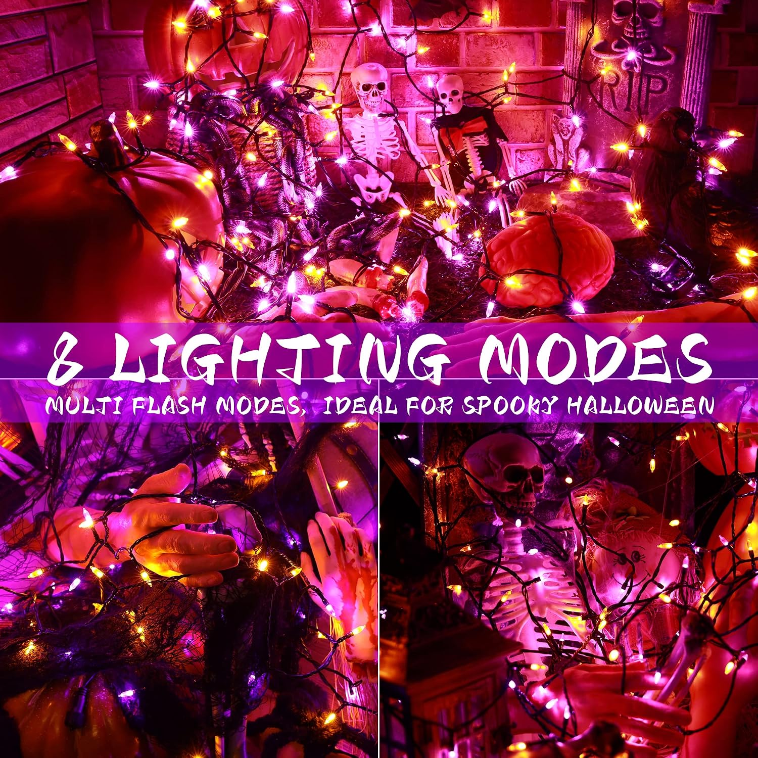 BrizLabs Purple Orange Halloween Lights Battery Operated, 33 ft 100 LED image 4