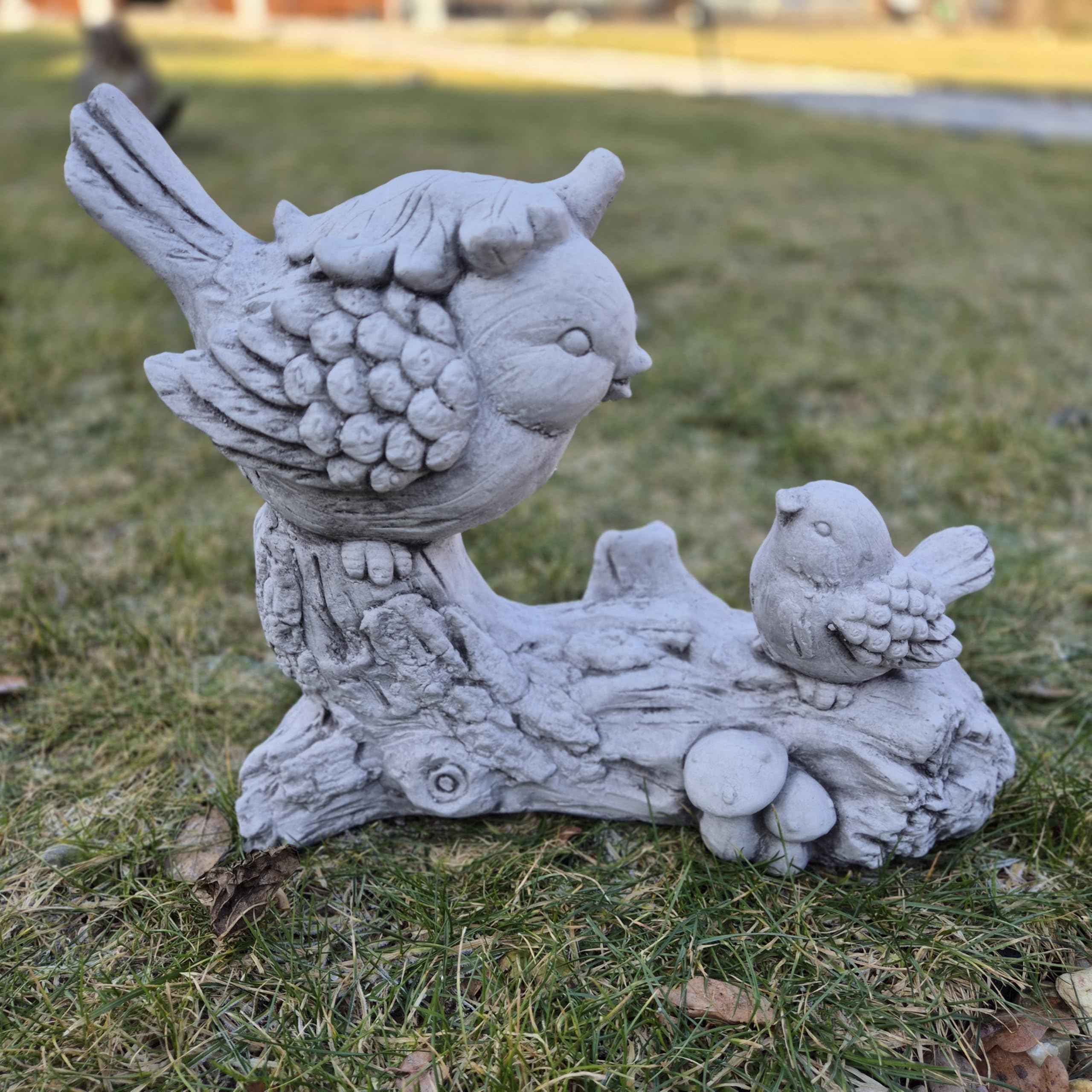 Figure di uccelli su ramo, 30 cm, 10 kg, statuette di animali in pietra, resistenti alle intemperie e al gelo, decorazione da giardino con 2 uccelli, statuetta in pietra fatta a mano