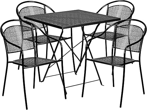 Miniatura 3 de Flash Furniture Juego de mesa plegable de acero para interiores y exteriores de grado comercial de 28 pulgadas con 4 sillas de respaldo redondas