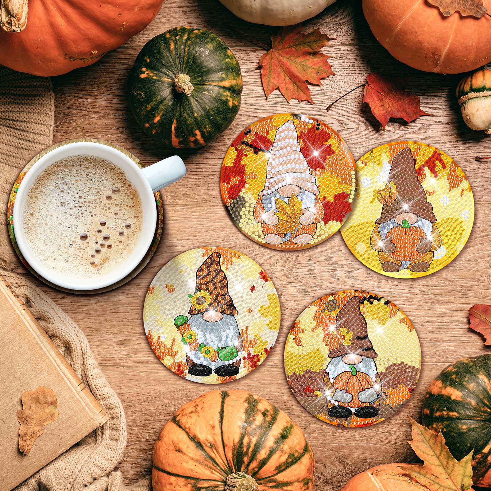 8 PCS Halloween Gnome Diamond Painting Coaster Kits - DIY 5D Diamond Art With Cork Pads & Holder, Craft For Adults - View #2