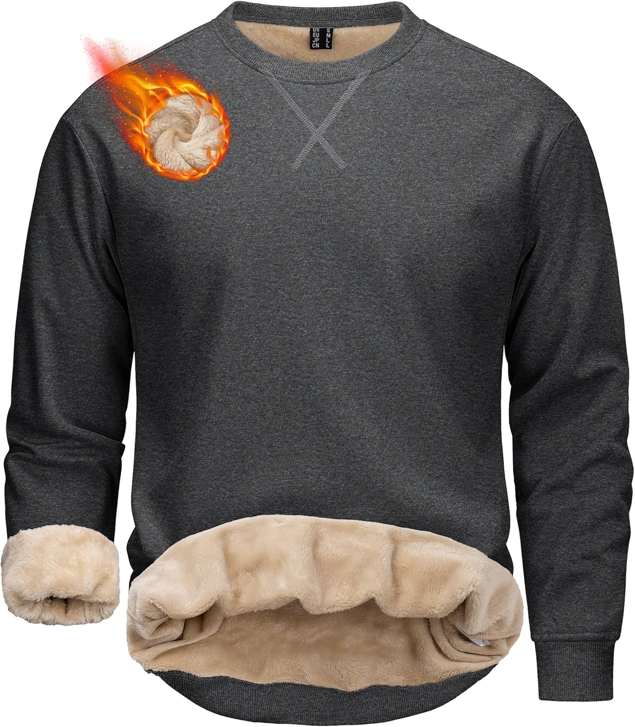 MAGCOMSEN Men's Crewneck Sweatshirt Sherpa Lined Casual Fleece Pullover Thermal Winter Warm Heavyweight Cotton SweatShirts