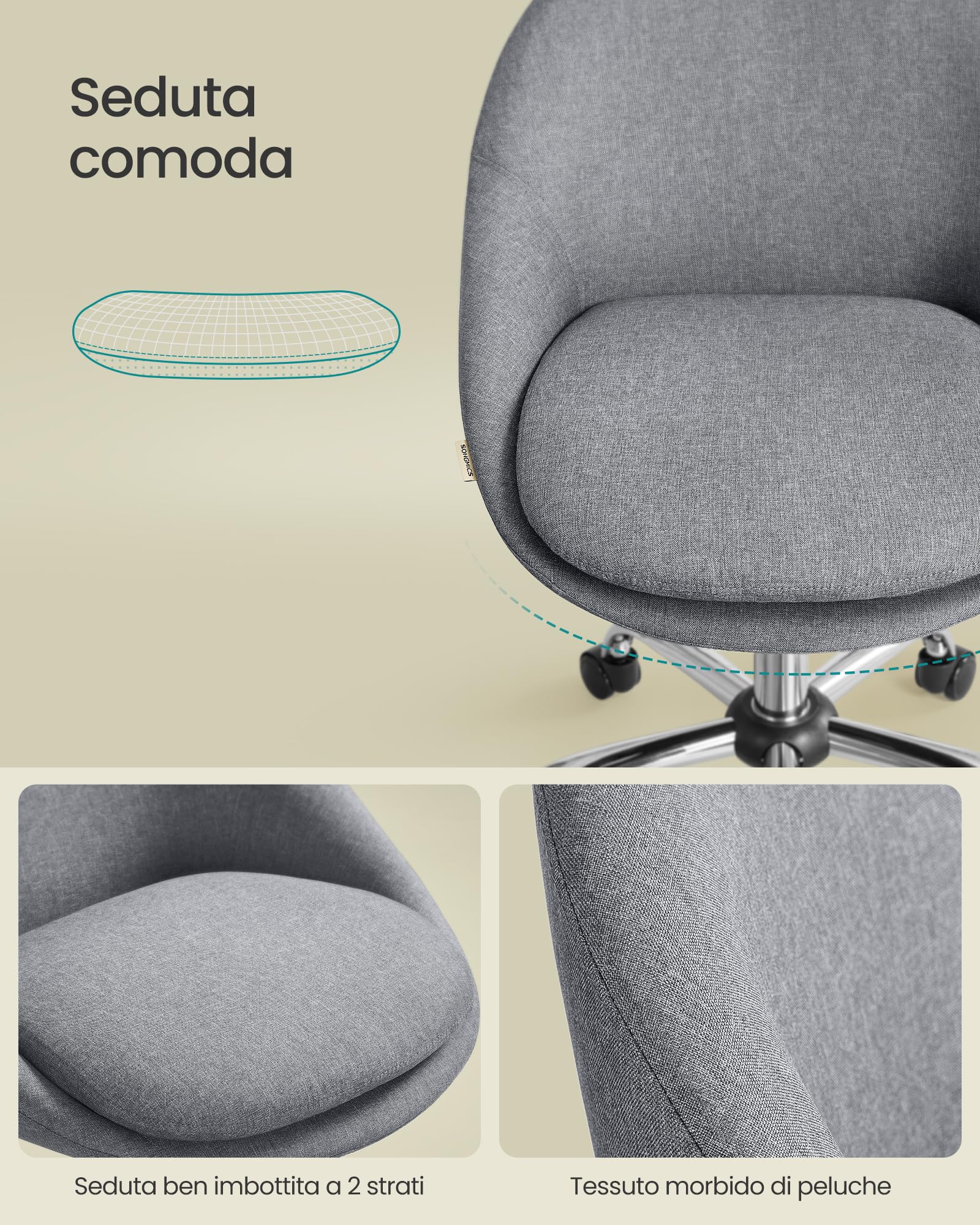 SONGMICS Set Di 2 Sedie Girevoli Per Studio – Imbottite, Regolabili In Altezza, Senza Braccioli – Per Casa E Ufficio (Blu) - 2