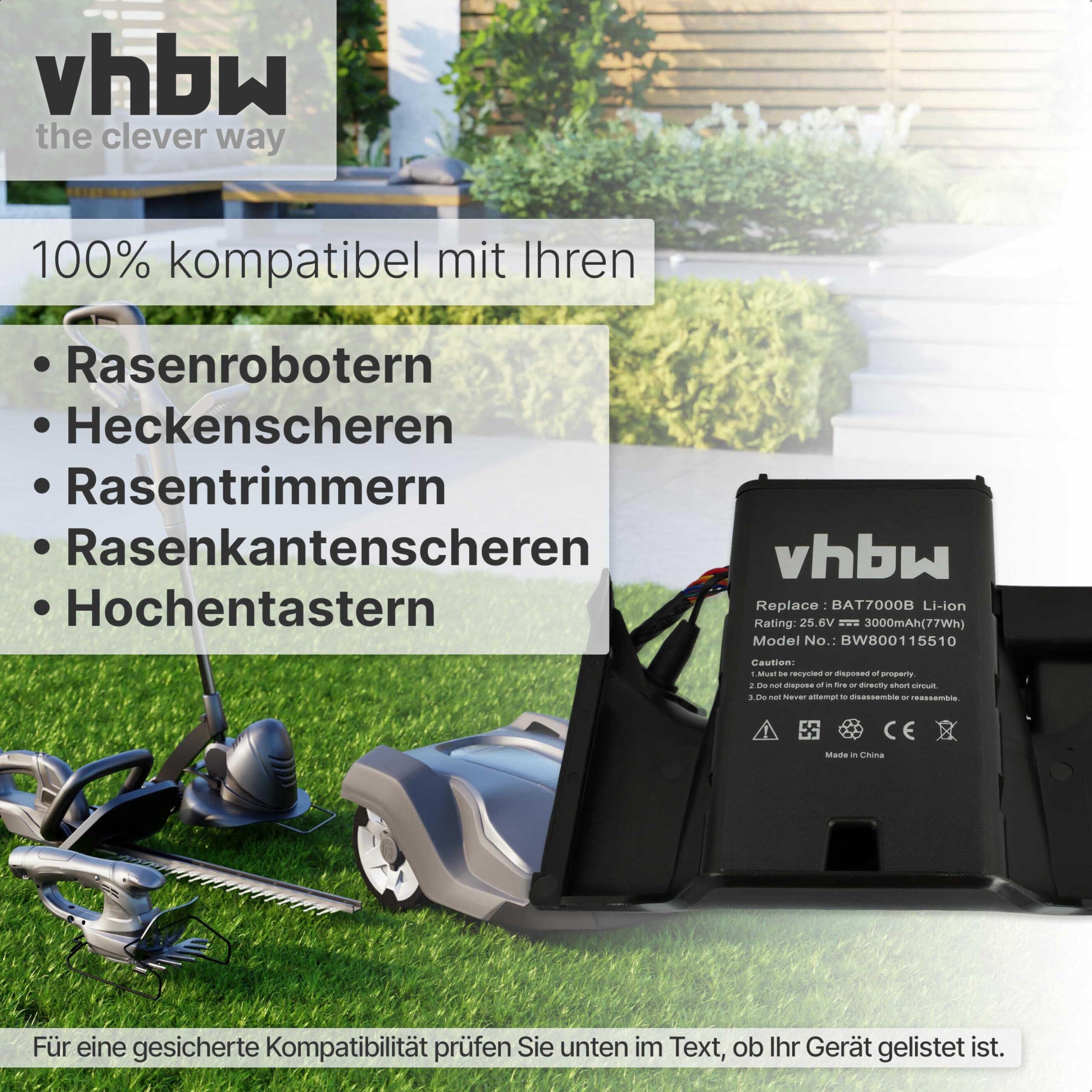 vhbw batteria compatibile con Robomow Premium RC302,RC304,RC304u,RC306, RC308, RC308u, RC312, RC312u sostituisce BAT7000B, MRK7005A (Li-Ion 3Ah 25.6V)