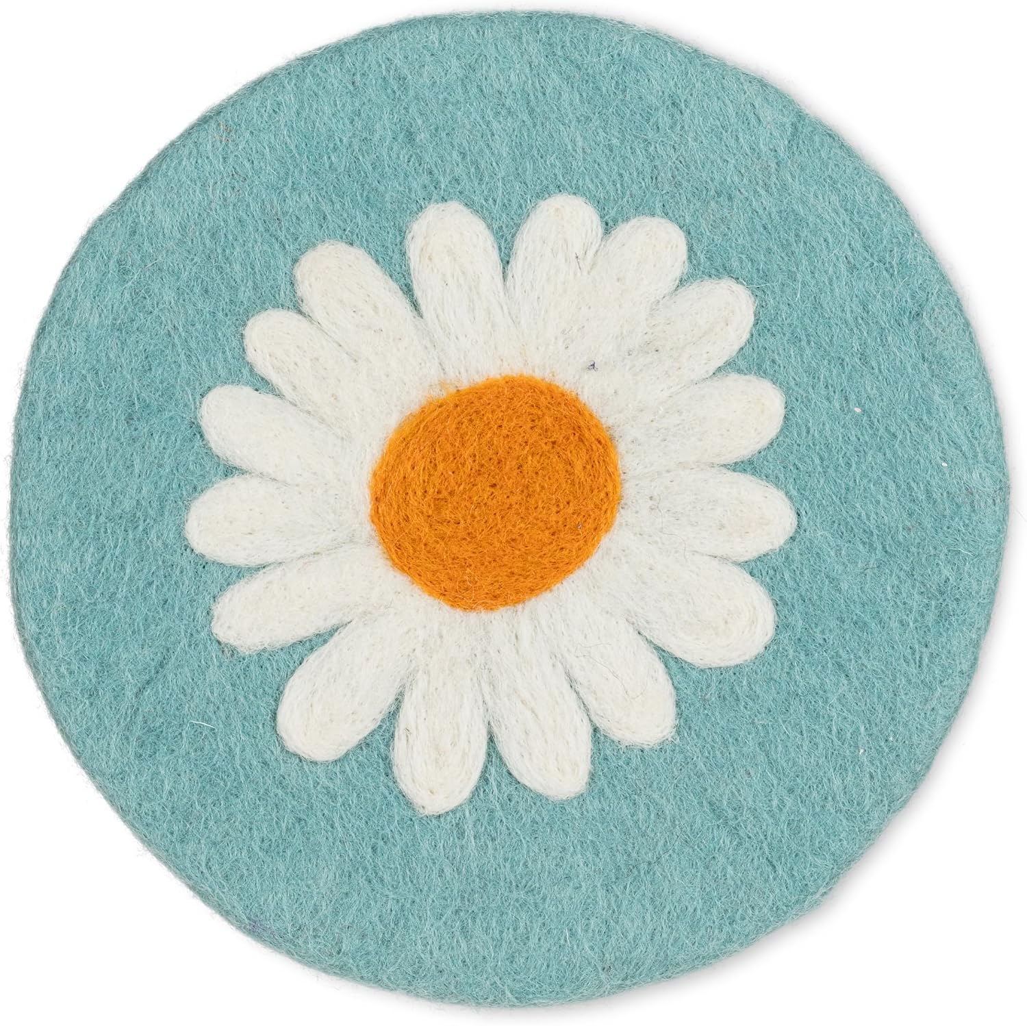 Abbott Collection Daisy Trivet | Heat-Resistant Wool Felt, Handmade in Nepal by Female Artisans, Fair Trade Certified, Blue/White, 8"D