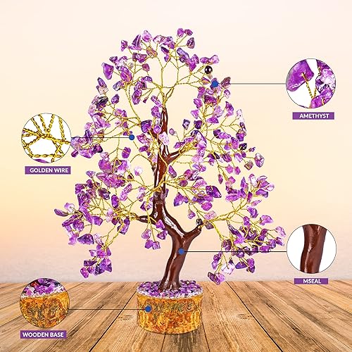 Miniatura 2 de Árbol de dinero de piedra amatista  Árbol de la vida  Piedras curativas energéticas  Bonsái de Feng Shui  Curación de cristal de Reiki  Buena suerte