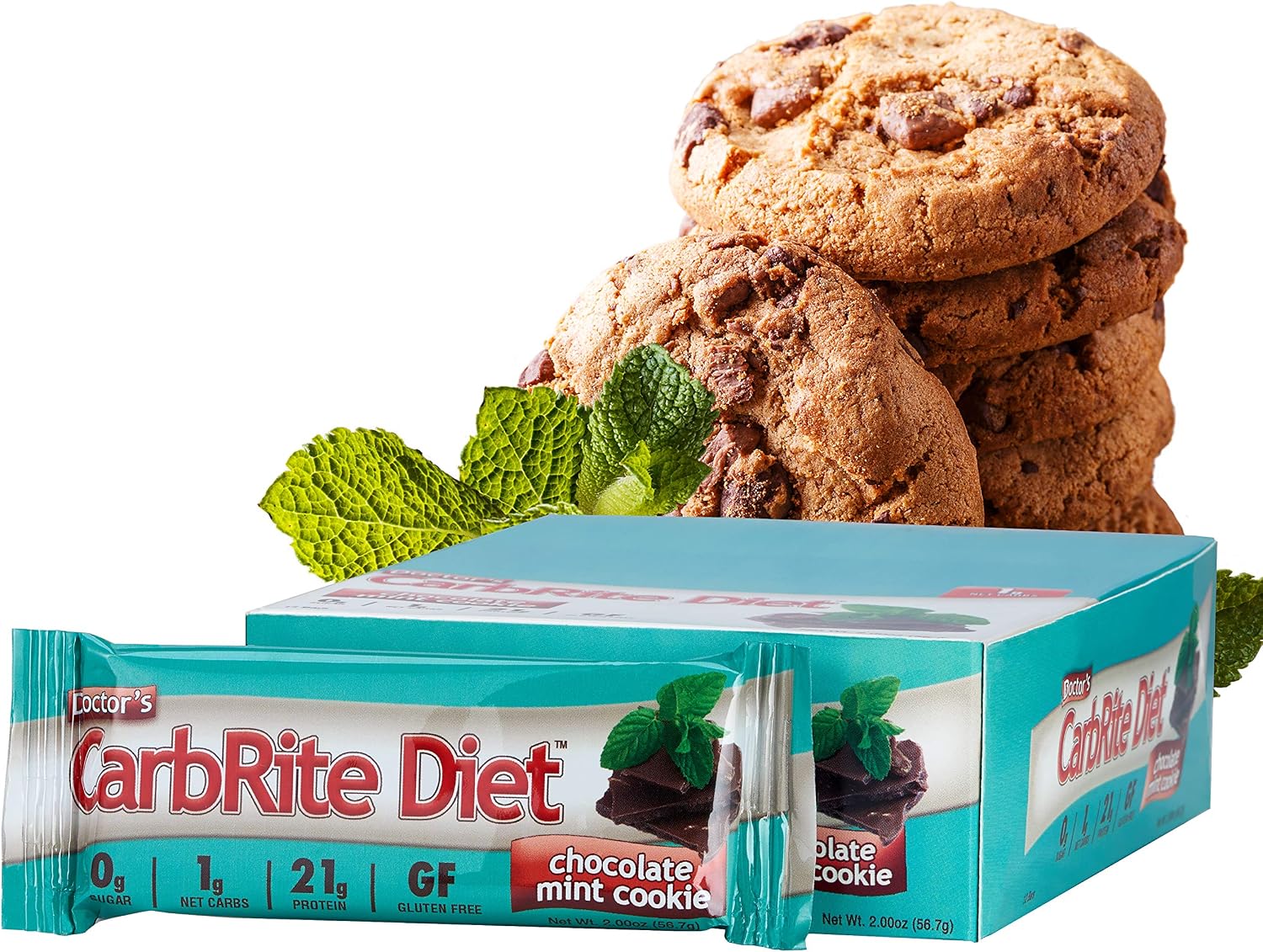 Universal Nutrition Gluten Free, Sugar Free, Doctor's CarbRite Diet Protein Bar Chocolate Mint Cookie 2 oz bar 12 Count
