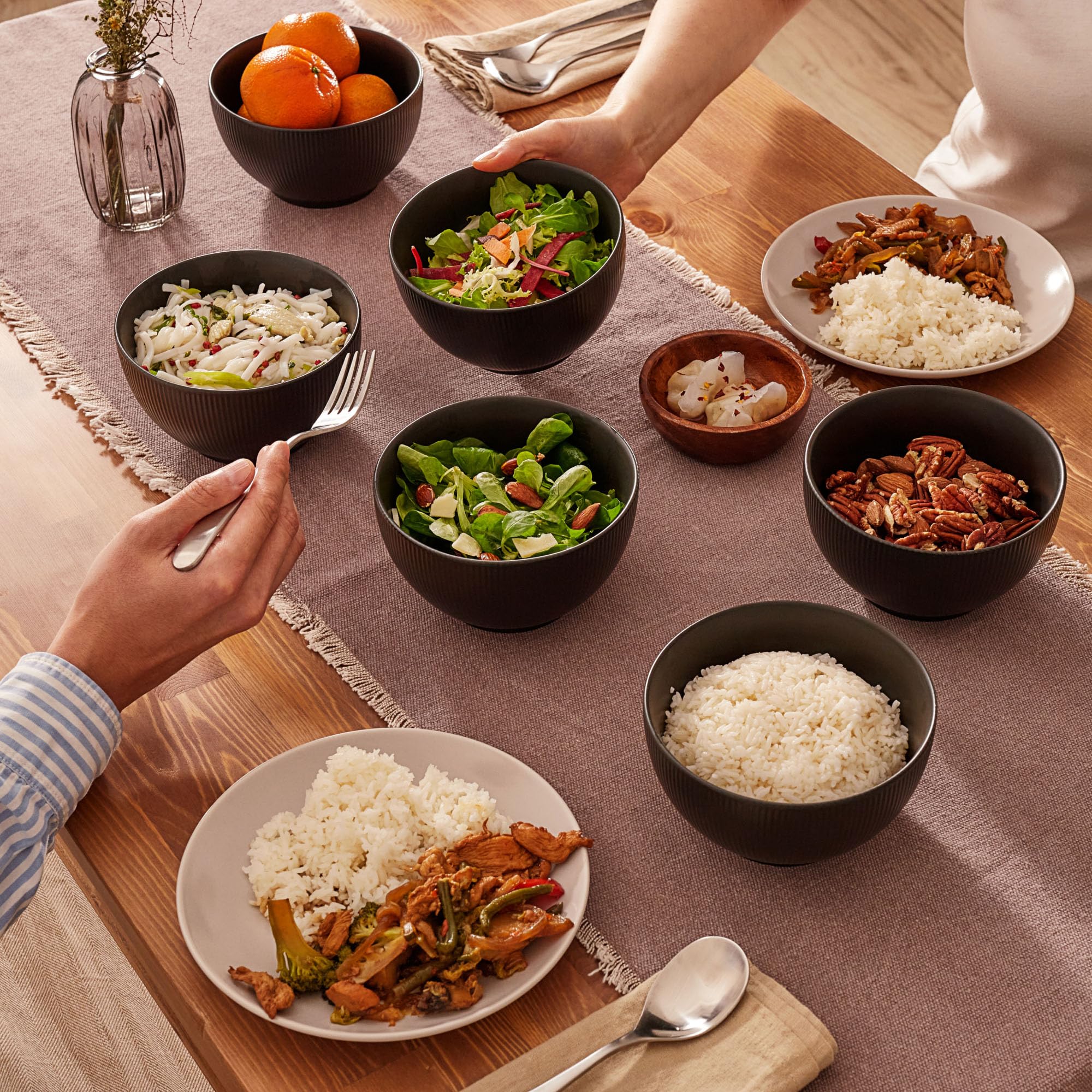 Praknu 6 Cuencos de Cerámica Grandes 700 ml Negros – Para Cereales, Sopa y Ensaladas – Resistentes y Aptos para Microondas y Lavavajillas - Cuencos de Ensalada y Sopa