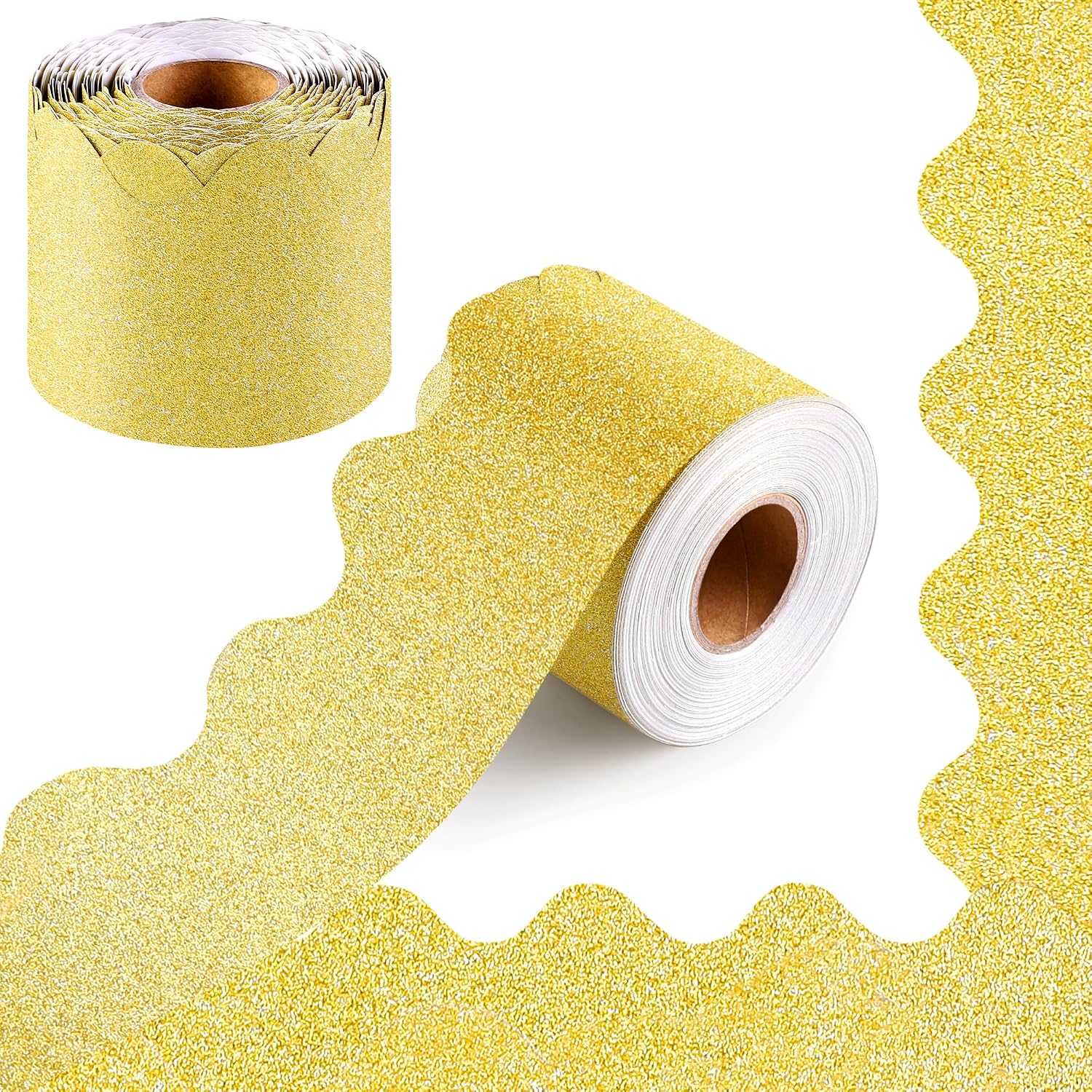 Aodaer 65.6 Feet Bulletin Board Borders Gold Glitter Borders Trim Straight Scalloped Board Poster Decoration Strips for School Classroom Decoration