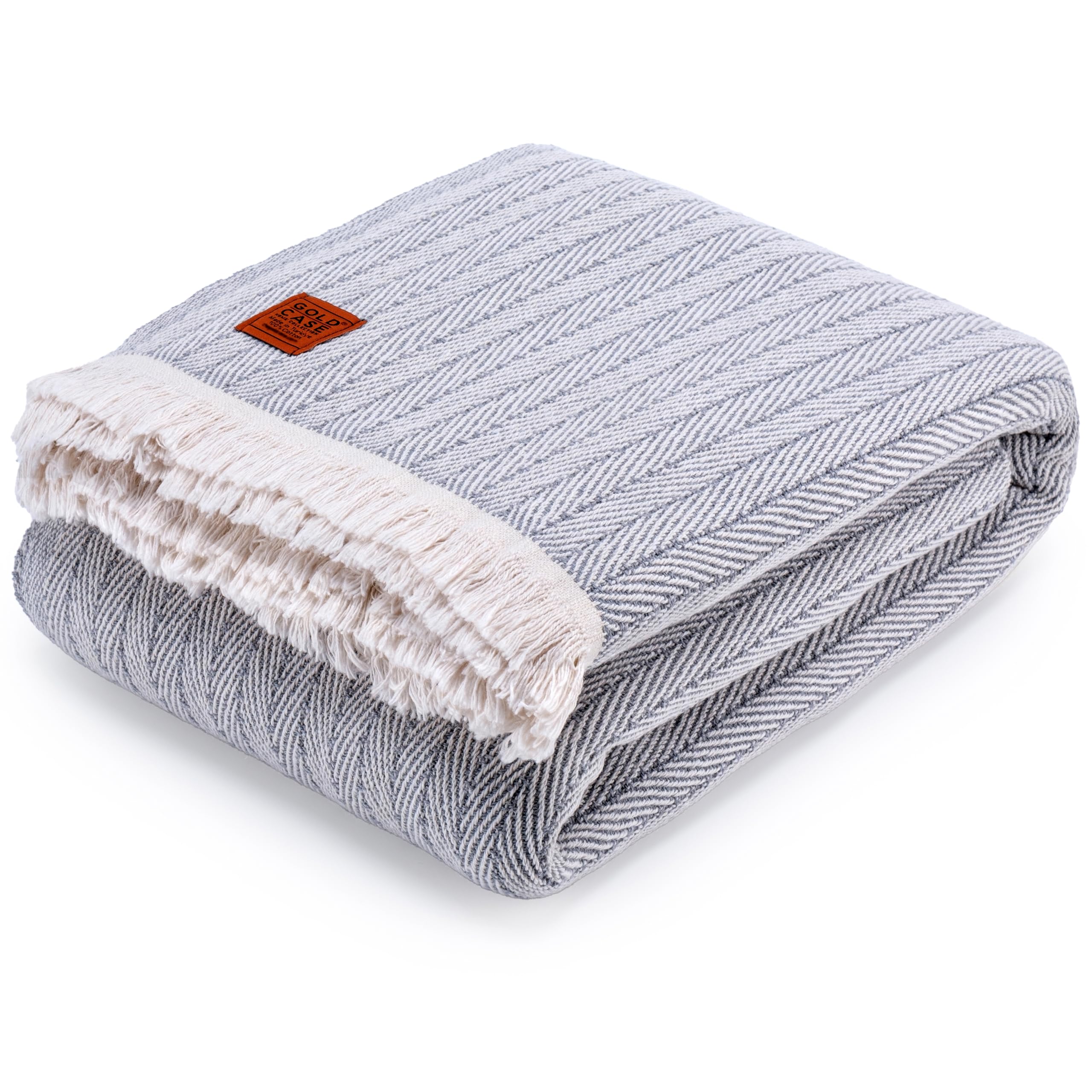 GOLD CASE HOME COLLECTION Vintage Turkish Bed Blanket - Super Soft 100% Recycled Cotton - Layering Twin/Twin-XL Size - Lightweight Warm Sleeping Blankets Multi-Purpose - 71 x 90 Inches - Grey