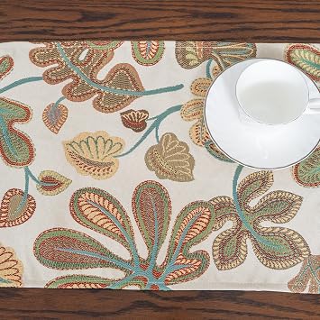 Tropical Leaf Table Runner for Home Decor 13X90 Inches Teal Brown Seasonal Dining Table Decoration for Home