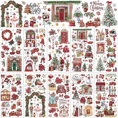 Miniatura 9 de Lincia 10 hojas de calcomanías para transferencia de manualidades y muebles, calcomanías de muñeco de nieve, gnomo de reno, vintage