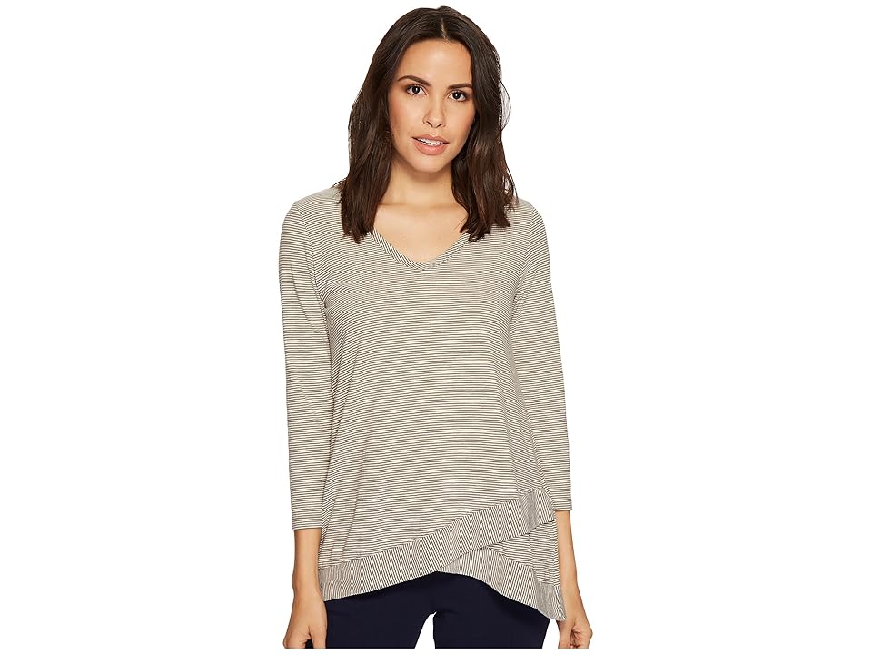 

Mod-o-doc Skinny Stripe 3/4 Sleeve Stripe Crossover Hem Tee (Grey) Women's T Shirt