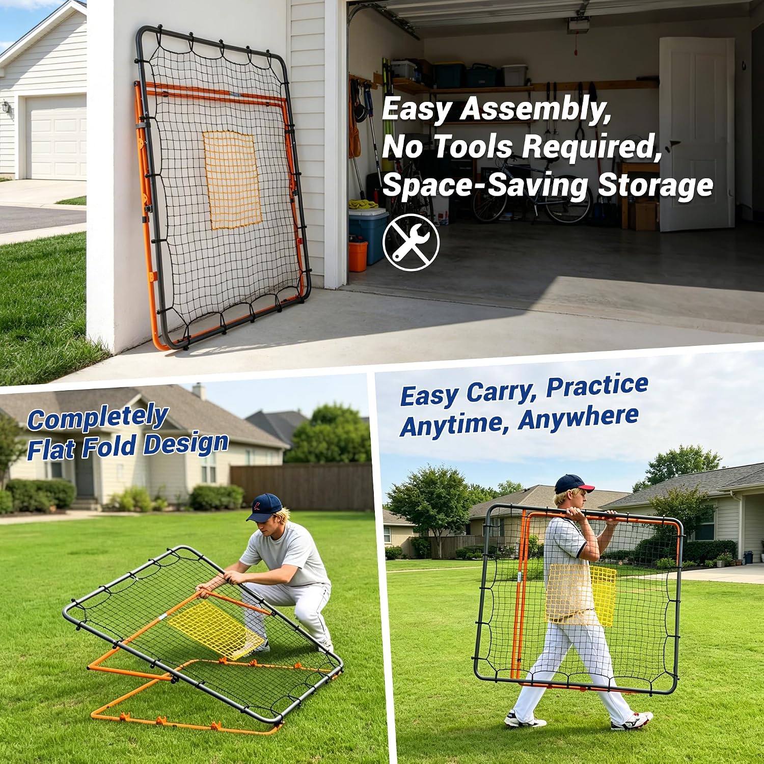 Baseball Rebounder Net Adjustable Angles 4x4.5 ft Pitchback | Portable Pro Fielding Trainer Softball Return Bounce Pitch Back Foldable, Backyard All Skill Levels, Heavy Duty, Black