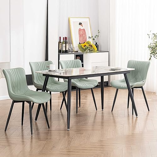 Miniatura 6 de YOUTASTE Juego de 2 sillas de comedor de color verde salvia, tapizadas de mediados de siglo, modernas sillas de comedor para cocina, comedor, sillas