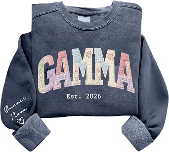 LOVELYPOD Personalized Patchwork Floral Mama Bundle Sweatshirt, Grandma Core, Print Faux Shirt, Varsity Mom Quilt Cottagecore