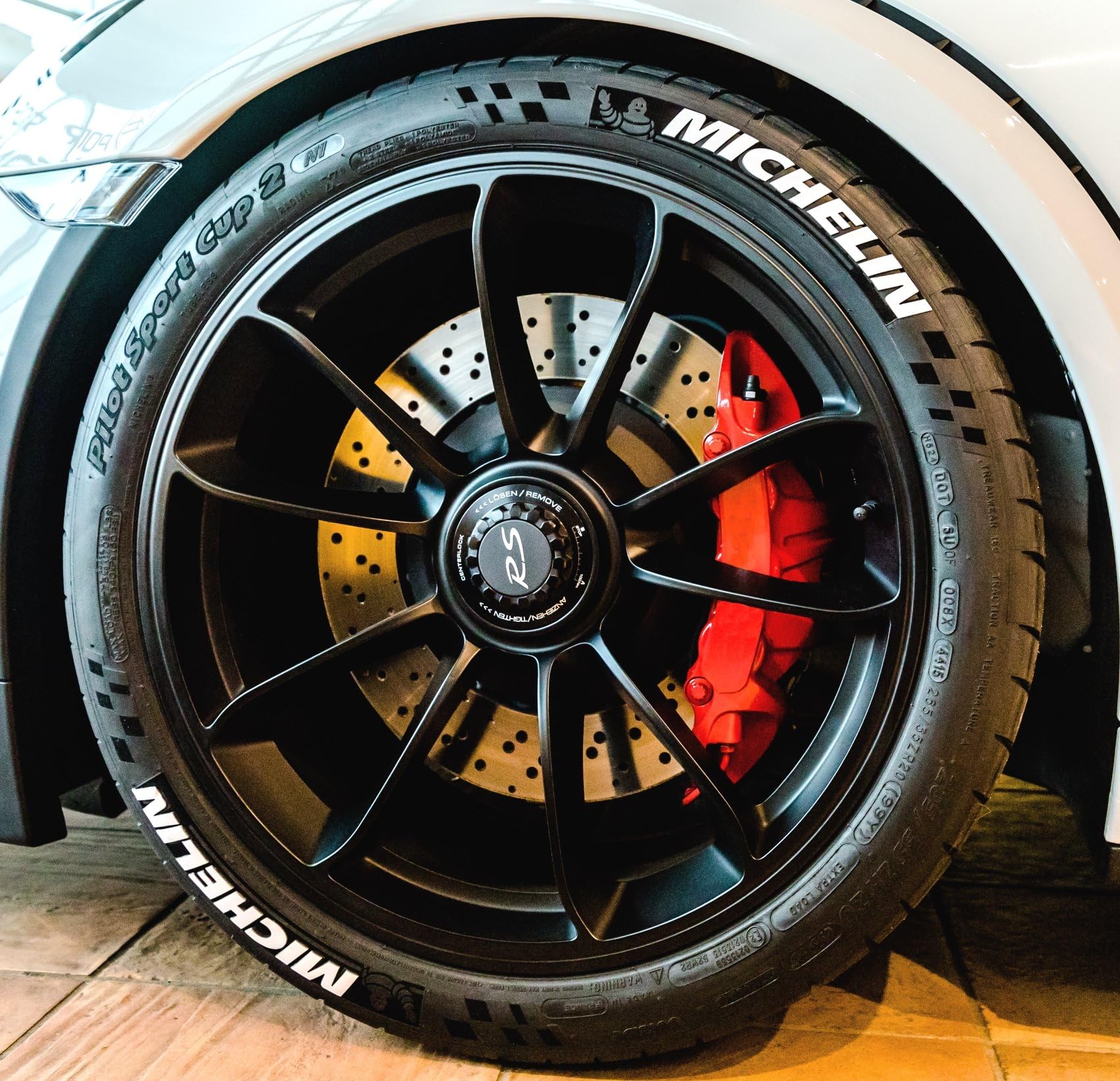 4 x tyre style tyre sticker, Michelin, Finest Folia. Colour: white tyre font tyre sticker