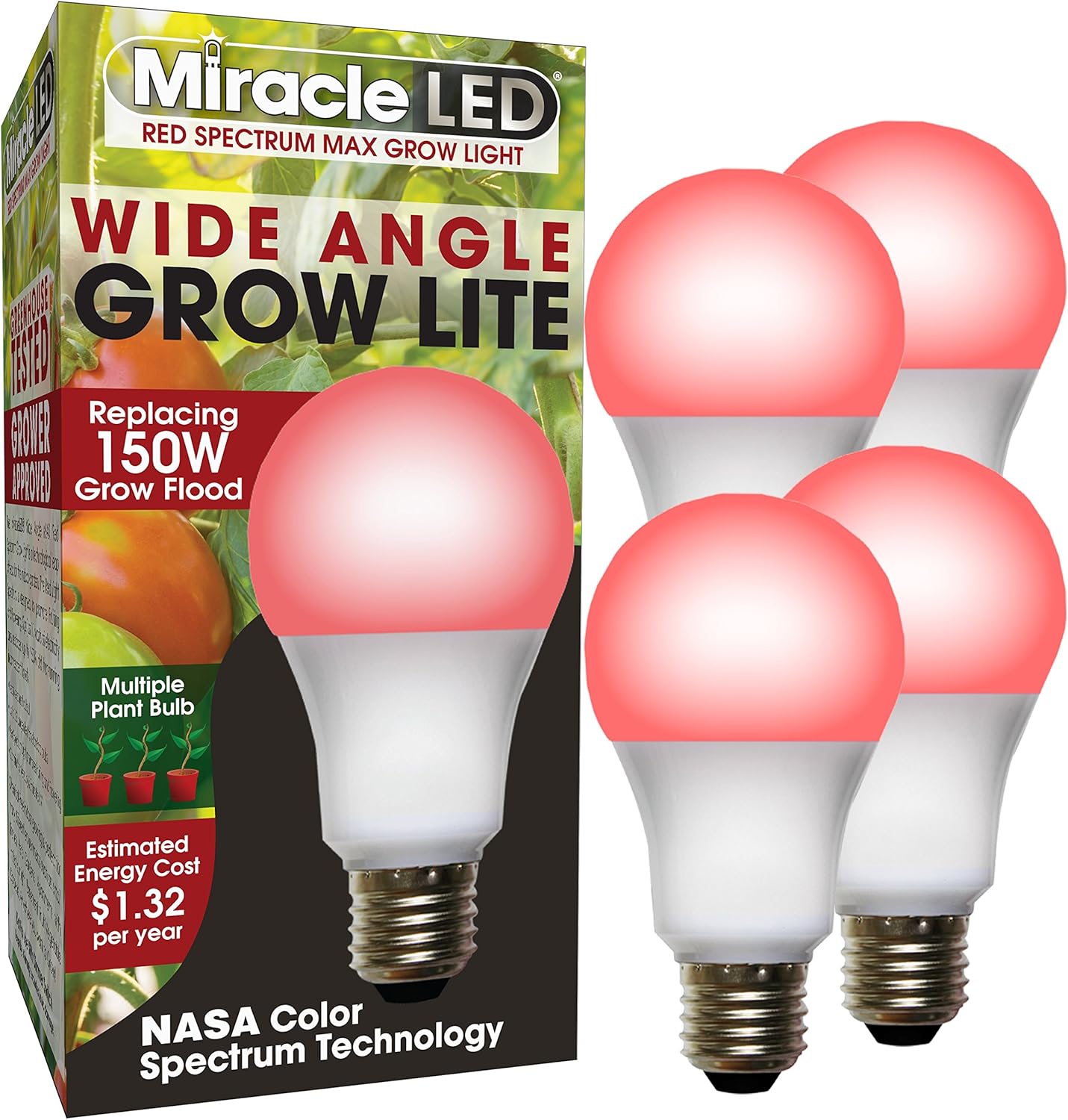 MiracleLED 604604 Multi-Plant Red Spectrum Grow Light, 4-Pack, 150W