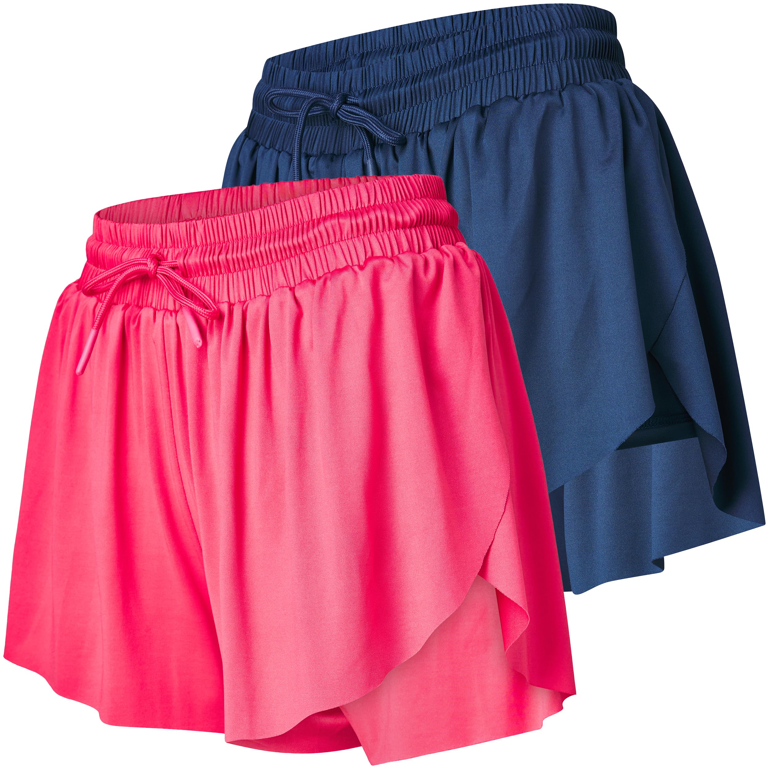 womens athletic running shorts 2 pack women's butterfly flowy short's 2 in 1 gym workout summer short for women navy/coral