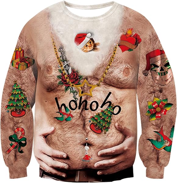 RAISEVERN Sweatshirts Noël Homme Drôle Ugly Sweat Manches longuess Divertidas Horteras Personalizadas, S-XXL - 1