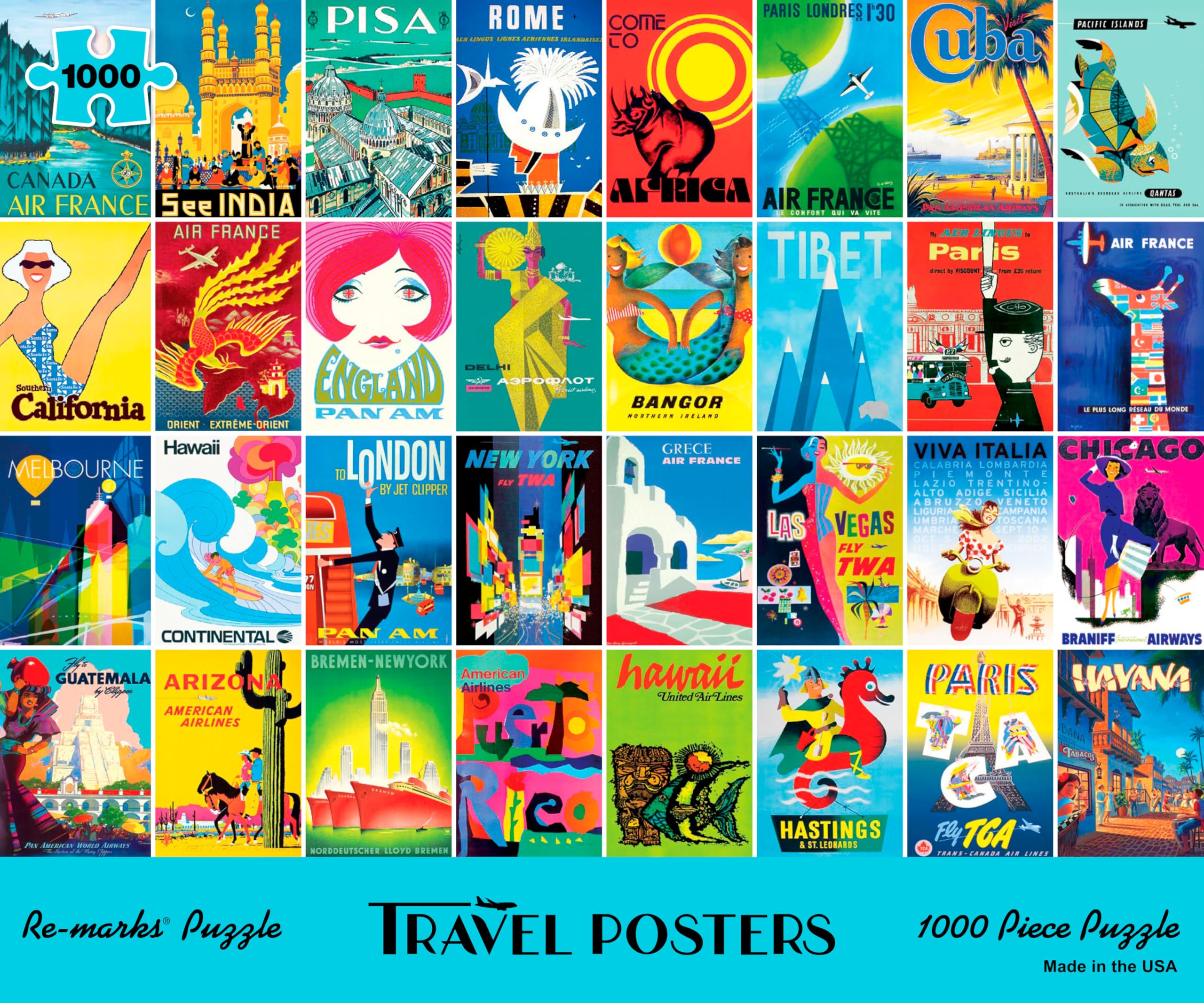 Re-marks Travel Posters Collage Puzzle, 1000-Piece Jigsaw Puzzle for All Ages