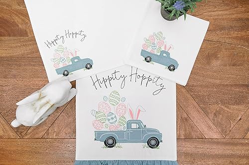 Miniatura 4 de C&F Home Hippity Hoppity - Juego de 6 servilletas bordadas con diseño de camión de Pascua, de algodón, lavable a máquina, color rojo