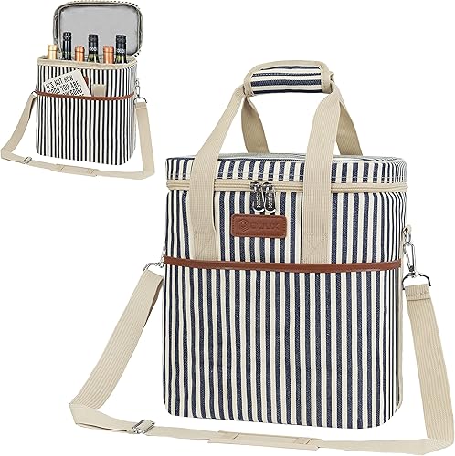 opux Bolsa para 6 botellas Bolsa térmica acolchada para enfriar vino para viajes. Picnic, BYOB Bolsa portátil a prueba de fugas para cena, fiesta,