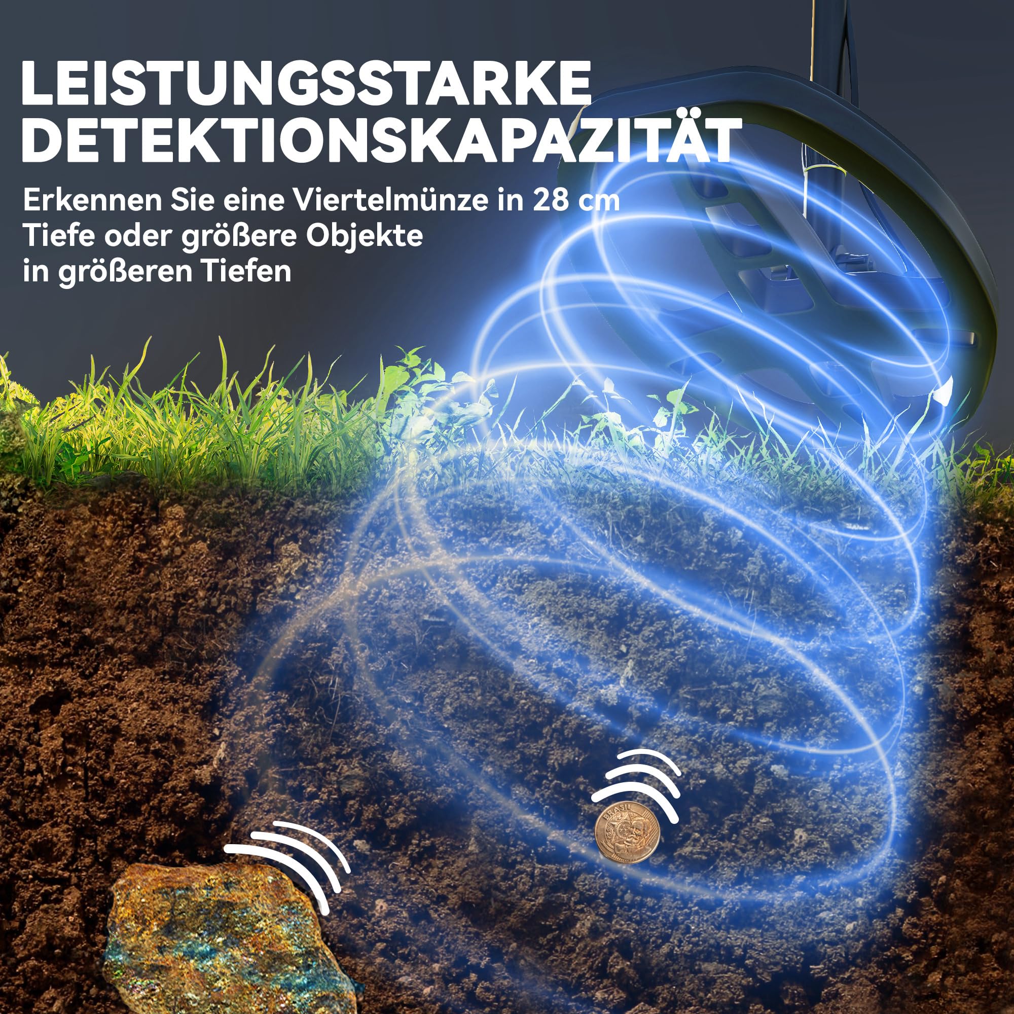 Outsunny Wykrywacz metali 5 trybów LCD Ciemnoszary | Przenośny wykrywacz, cewka alarmowa, IP68 wodoodporny pinpointer, wykrywacz metali, polowanie, relikty