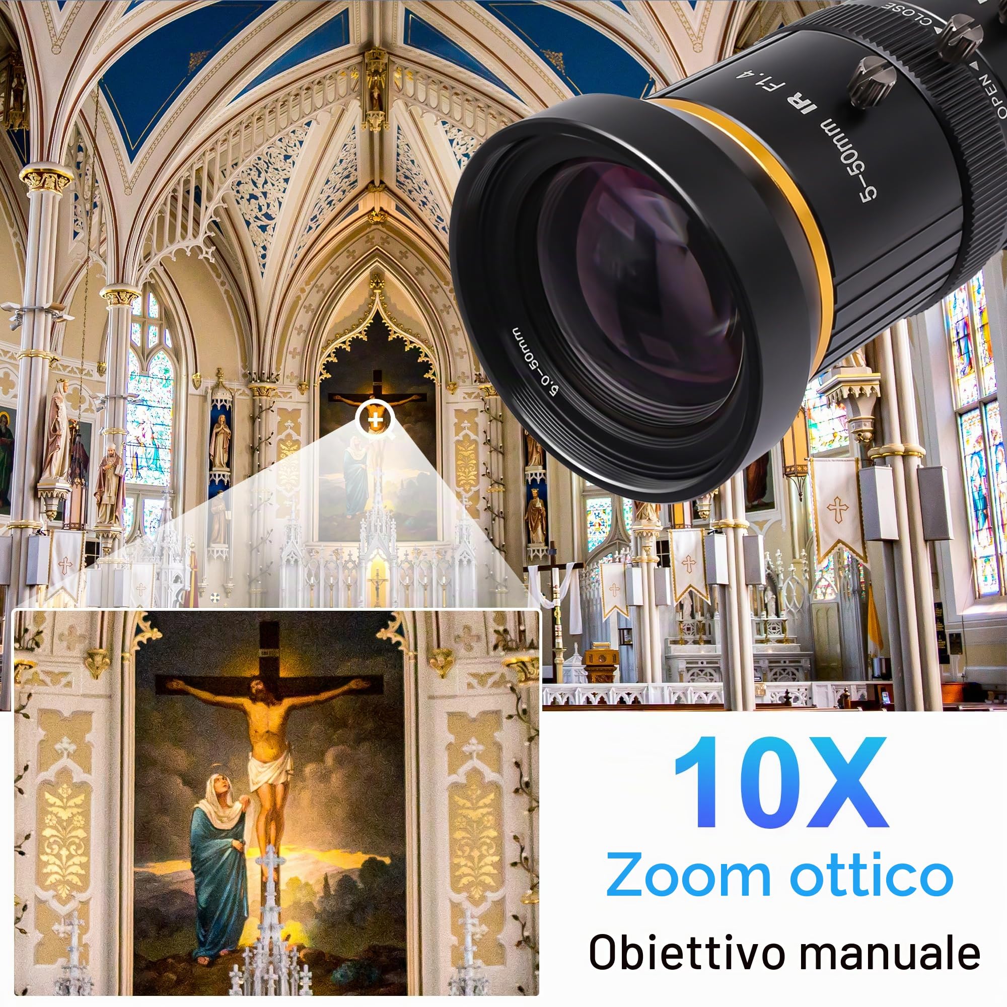 Svpro Telecamera USB 4K HDMI con teleobiettivo da 5-50 mm, messa a fuoco manuale, webcam H.264 Zoom industriale per computer/monitor/TV/proiettore, zoom ottico 10X e 2X zoom digitale