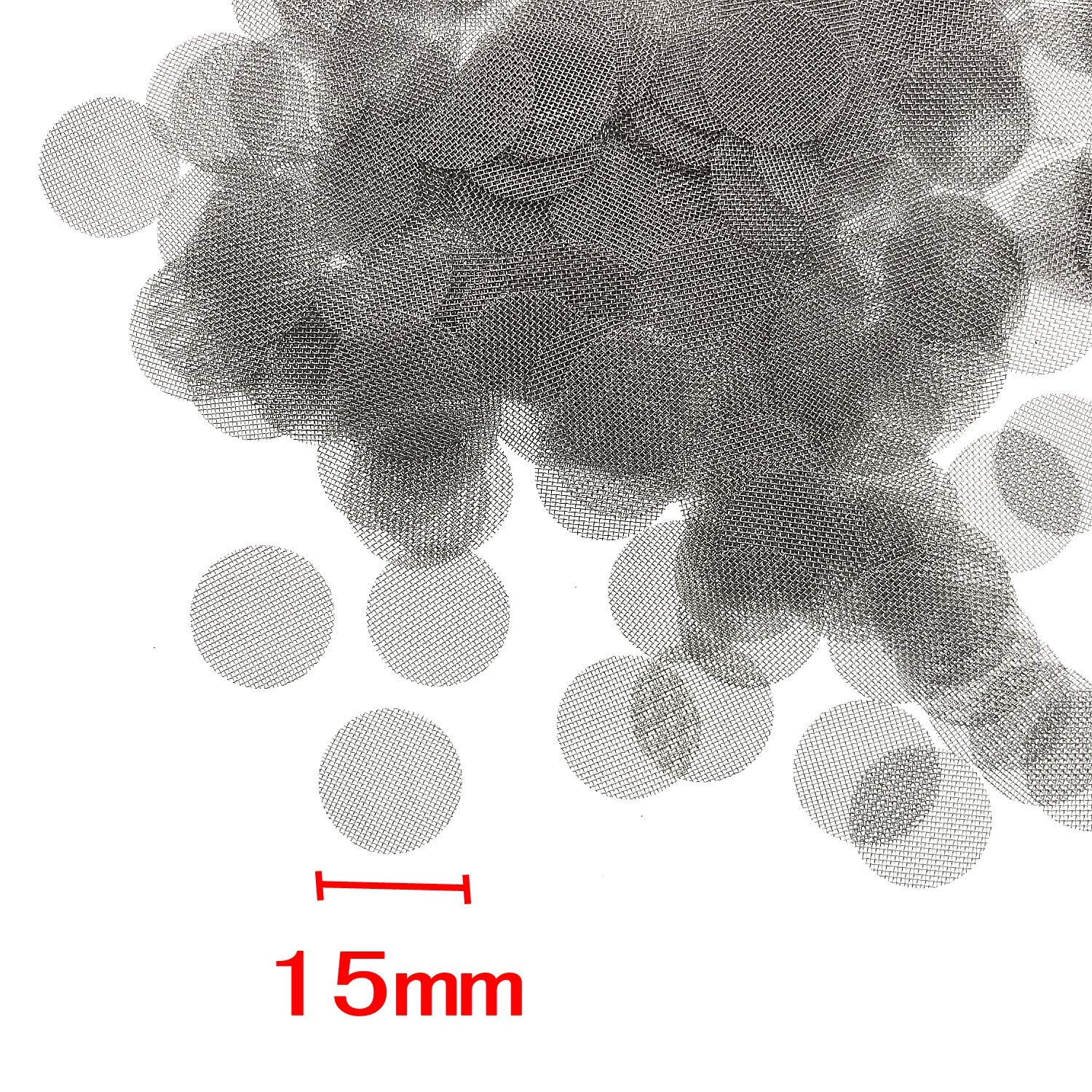 JZK 200 x Einlegesiebe aus Stahl 15mm, Silber fein Mesh Rauchen Pfeife Sieb Filter mit Kunststoff Box zum Rauchen von Bongs und Tabakpfeifen