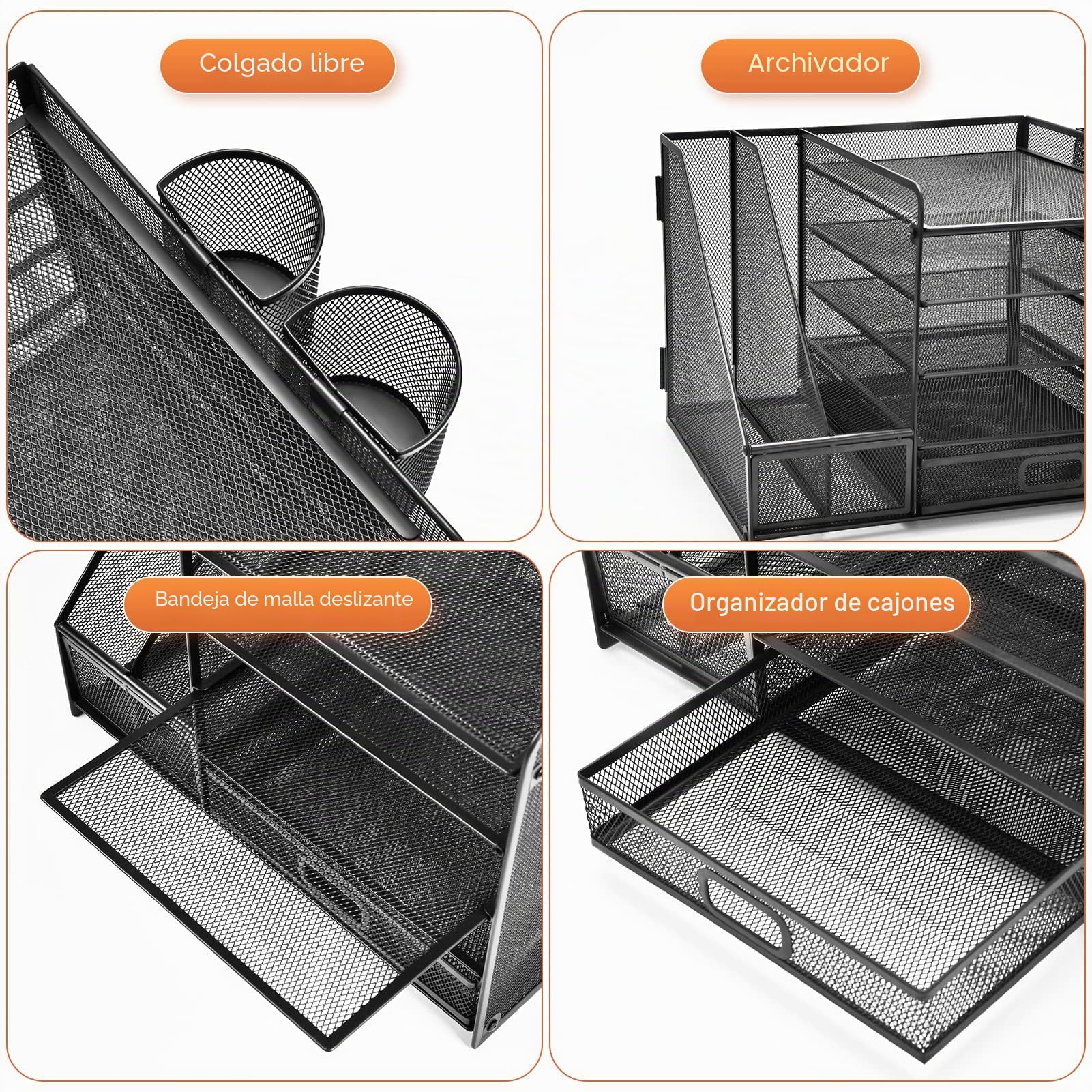 Marbrasse Organizador Escritorio,5 Niveles Bandeja para Cartas con Cajón y 2 Portalápices,Escritorio Organizador con Revistero para Oficina Hogar (Negro con Cajon)