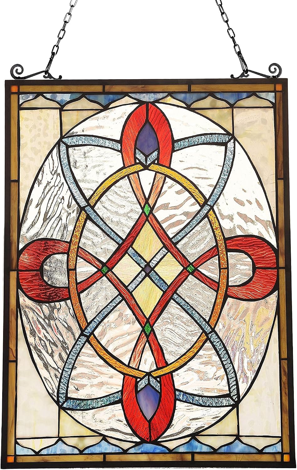 Tiffany Style Window Panel/suncatcher Multi Color Traditional Rectangular Victorian Glass Includes Hardware