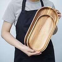 Vista 6 de VieWood Bandejas de madera de acacia, juego de 2 bandejas para servir para decoración del hogar, tabla de servir de madera para frutas, cupcakes