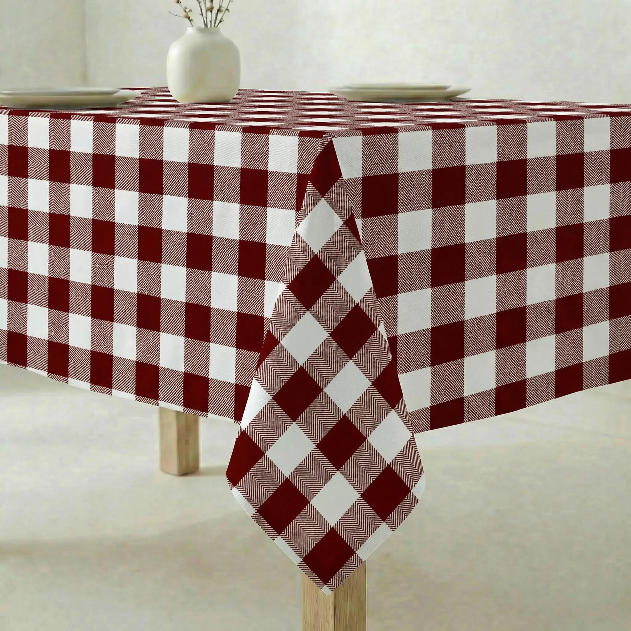 BELUM | Obrus odporny na plamy Granat, Obrus w kratkę Vichy rozmiar; 300x140 cm, Obrus Anti-Plam No Hule, Obrus Vichy Granat, Obrus Tkanina 100% bawełna organiczna