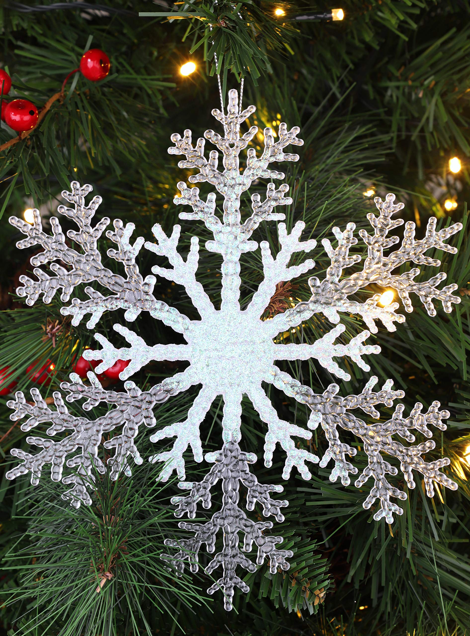 Christmas Concepts Iridescent Christmas Concepts® 21Cm 8" Large Glitter Decorated Snowflake Decoration - Christmas Baubles (, 1)