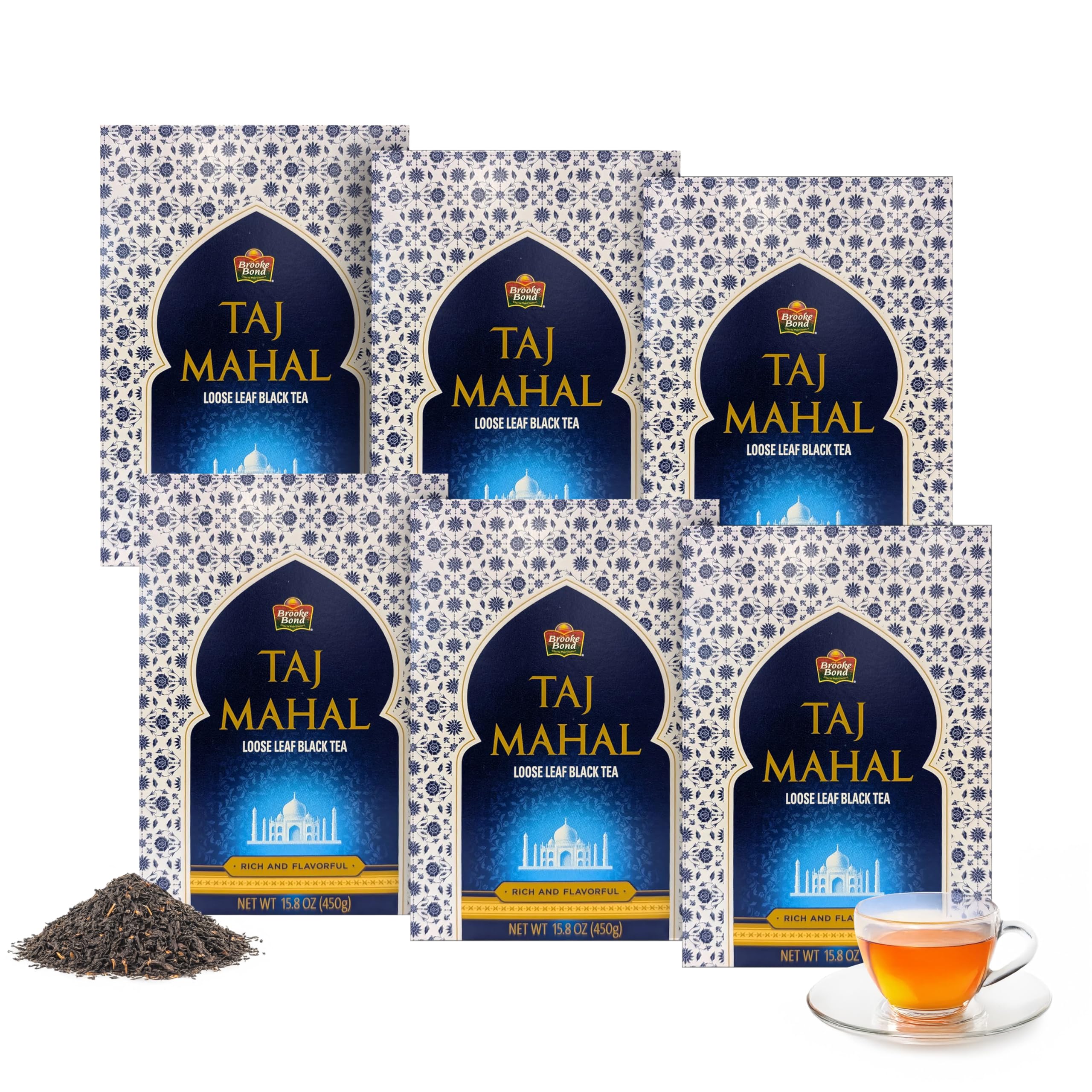 Taj Mahal Tea by Brooke Bond | Loose Tea | Black Tea | Compatible for Chai & Milk | Premium Blend | Refreshing Taste | 450 Grams (Pack of 6)