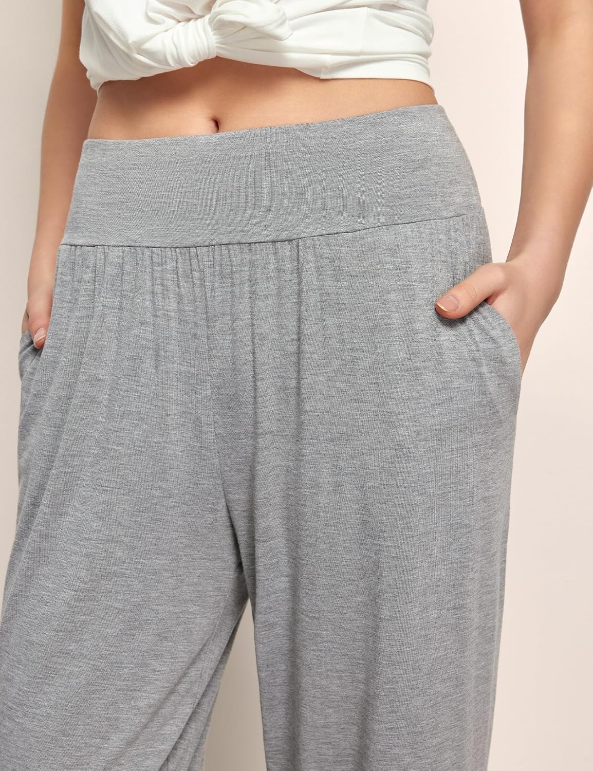 GYS Bamboo Viscose Women's Pajama Bottoms High Waist Capri Lounge Pants with Pockets - Image 4