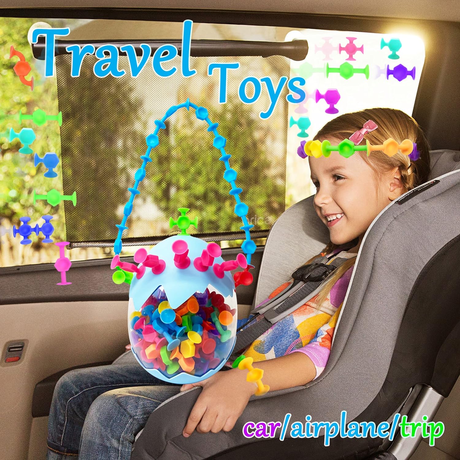 100pcs Suction Bath Toys for Kids, Easter Stocking Stuffers Silicone Construction Building Blocks Montessori Sensory Toy for 3 4 5 6 7 8 Years Old Toddlers Boys Girls with Egg Storage