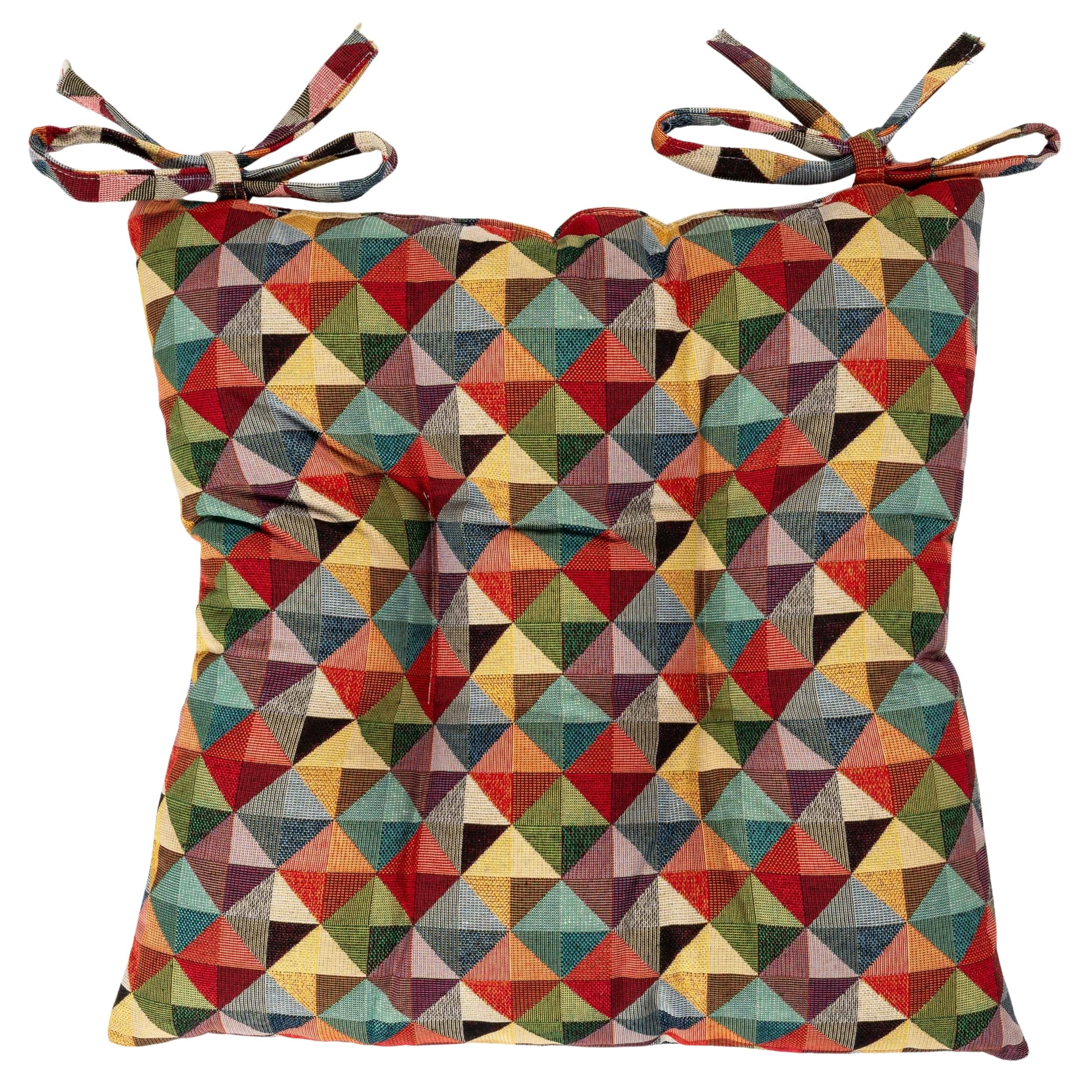 Linen Loft Triangle Harlequin Geometric Tapestry Quilted Fibre Seat Pad. Modern Multicoloured, Luxury Chair Pad with Ties. Deep-Filled & Soft. 16" x 16" x 3"