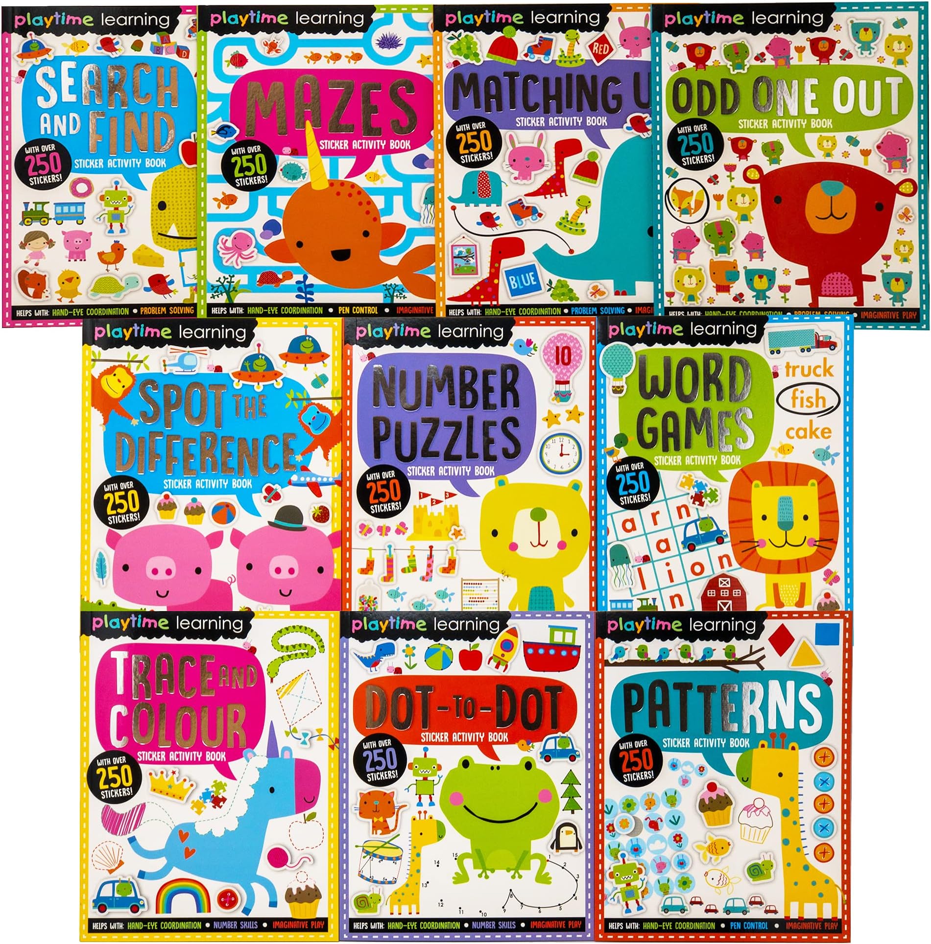 Playtime Learning Numbers Words Colours Sticker Activity 10 Books Set