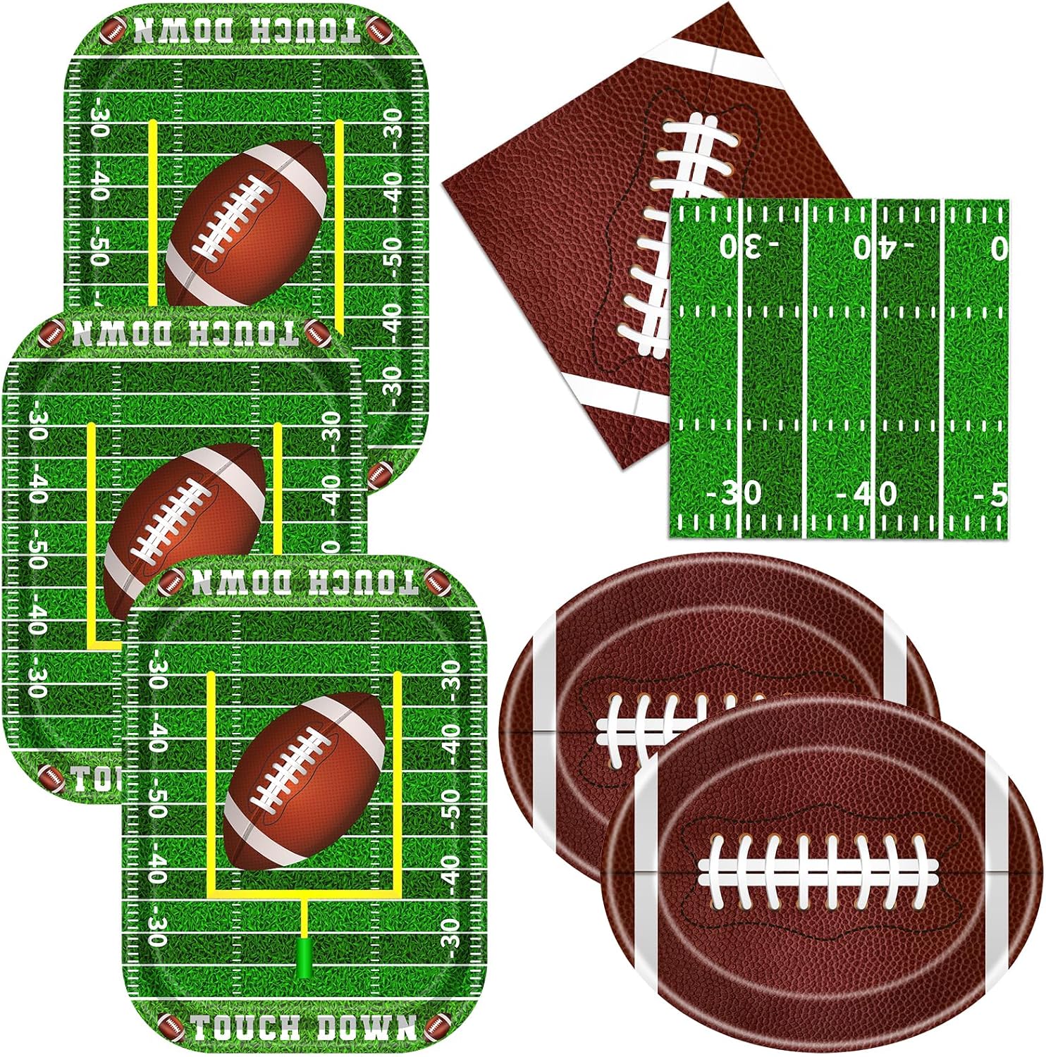 Football Party Supplies Kit Serve 25 - 100Pcs Football Plates and Napkins Touchdown Party Tableware Decorations for Football Birthday,Football Game Day Party
