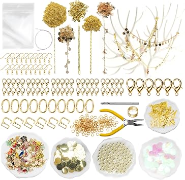 1014pcs Chains Jewelry Making Kit, DIY Keychain Earrings Bracelet Necklace Waist/Head/Thigh/foot/Shoes Chains Cup Charm,All in One Kit Contains Metal Chains Pendants Clasps Self-seal Bags for Gift