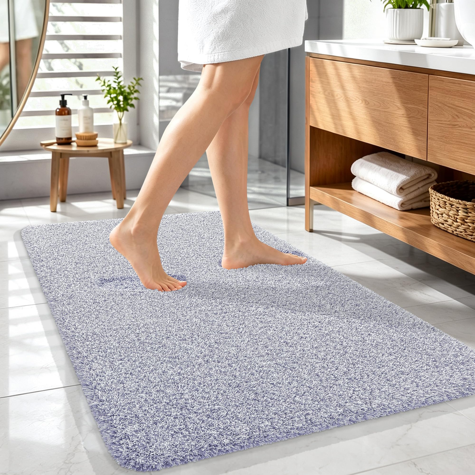 OLANLY Microfiber Bathroom Rugs 44x32, Quick Dry Mat, Lavender and White