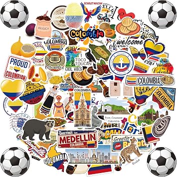 AmazingSpark 243 Pcs Colombia Stickers, Colombia Flag, Cultural Icons and Soccer Fan Vinyl Stickers, Waterproof Decals for Water Bottles, Laptops, Phones, Skateboards, Suitcases and Travel Accessories