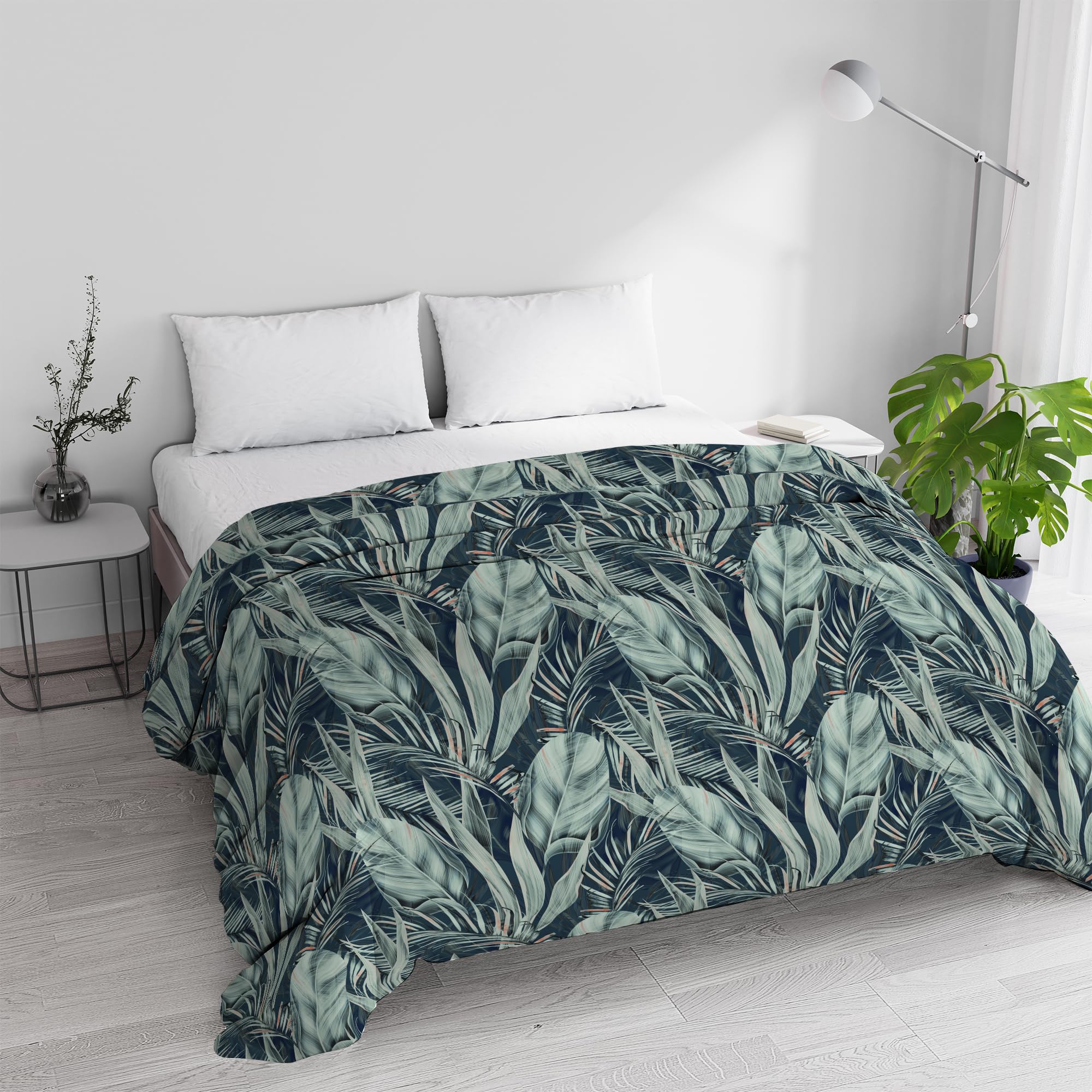Trapunta Invernale Imbottita Letto Matrimoniale 250x245cm DoubleFace BASIC fantasia TROPICAL, Made in Italy - Piumino Reversibile in morbida Microfibra 200gr/mq - Piumone Lavabile in Lavatrice