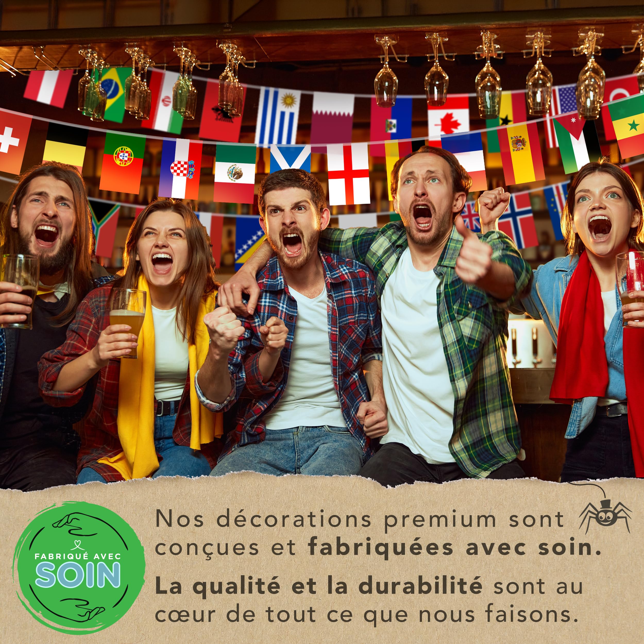 Banderole réutilisable Coupe du Monde 2026 – 48 équipes qualifiées – Décoration football 2026