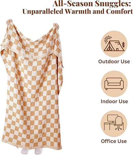 Miniatura 8 de Folkulture Manta para sofá de 50 x 60 pulgadas, manta de Navidad 100% algodón reciclado para silla, manta bohemia para cama, sofá, ligera, manta